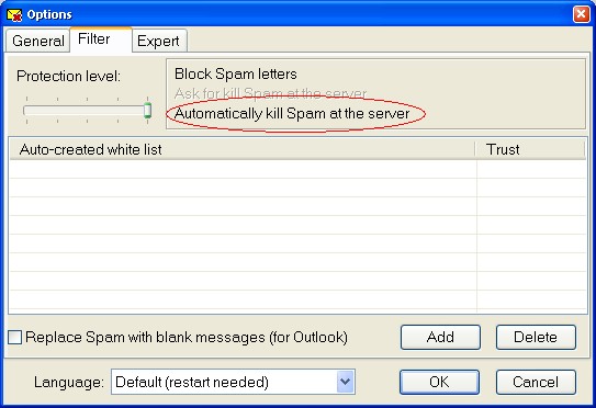 Anti spam software screenshot.